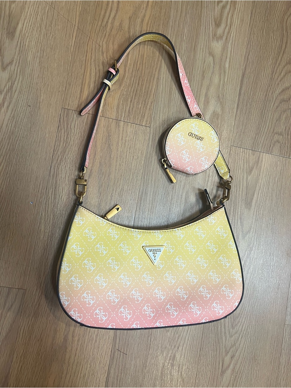 GUESS Yellow-to-Pink Ombre Logo Shoulder Bag with Round Coin Pouch